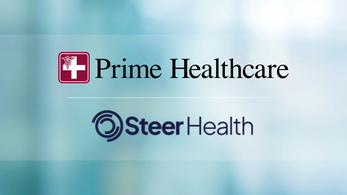 Prime Healthcare and Steer Health logos displayed to mark an AI partnership in healthcare