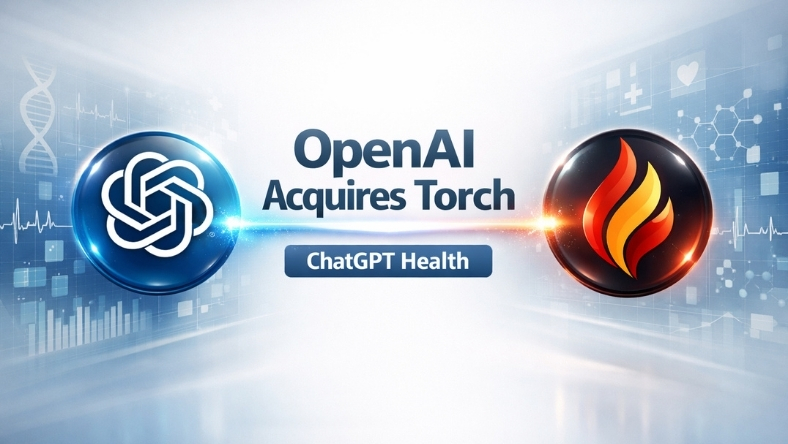 Graphic showing OpenAI and Torch logos linked by healthcare data imagery