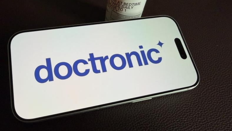 Smartphone displaying Doctronic logo